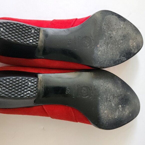 Mary Jane Ruby Red Suede Italian Dressy Shoes Kitten Heels Size 7 - Picture 10 of 10